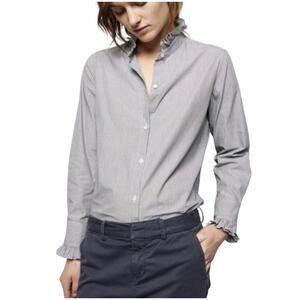 Nili Lotan Lydia Button Down Ruffled Long Sleeve Shirt SMALL